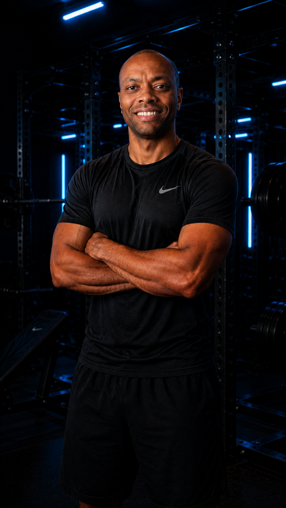 Andrés Silva, personal trainer, de braços cruzados na academia